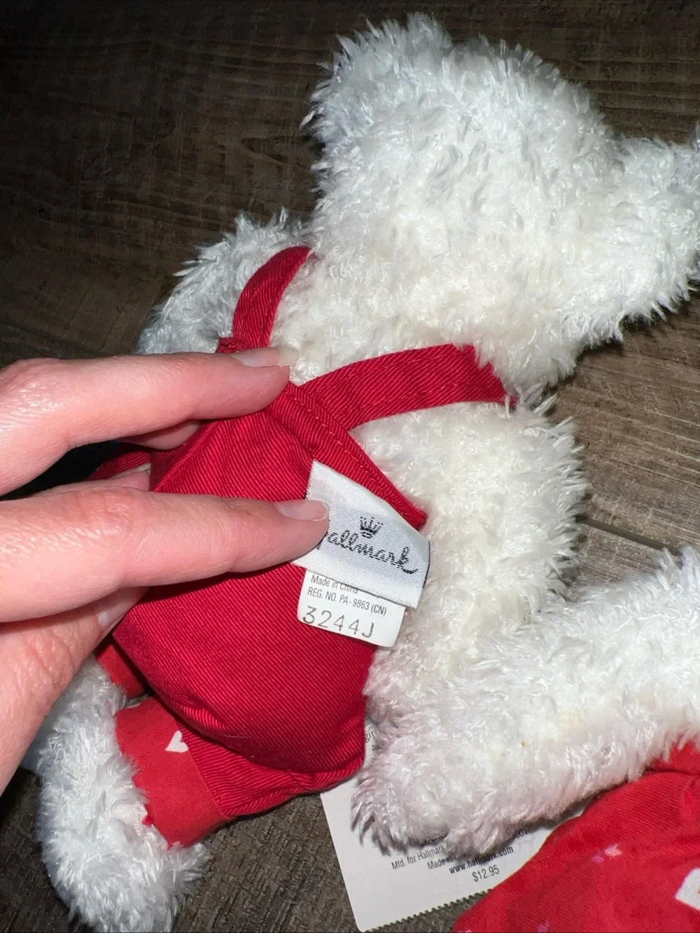 Retro Hallmark White Plush Kissing Bears in Red Outfits